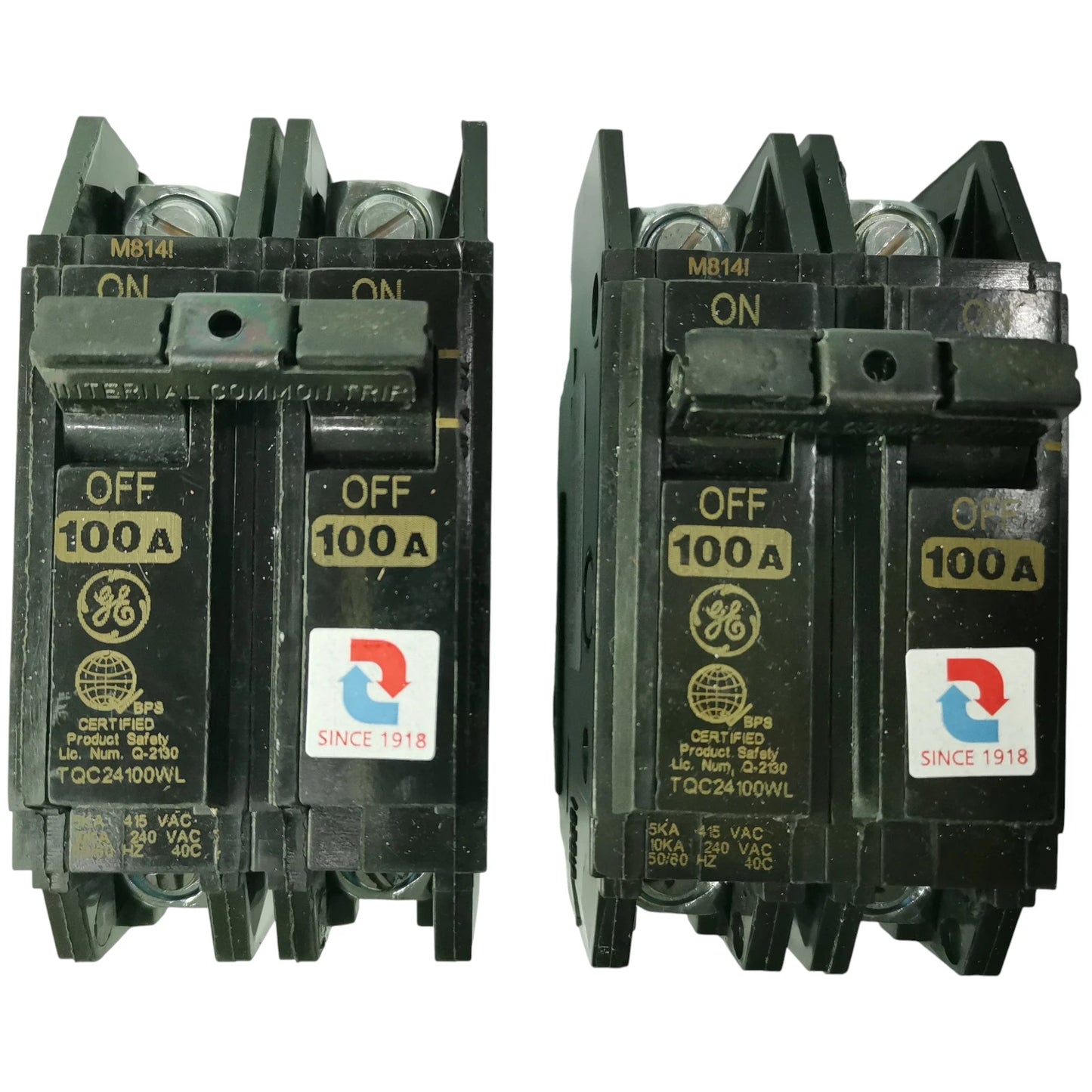 GE 100A Circuit Breaker 2 Pole with on and off switches for electrical safety and protection