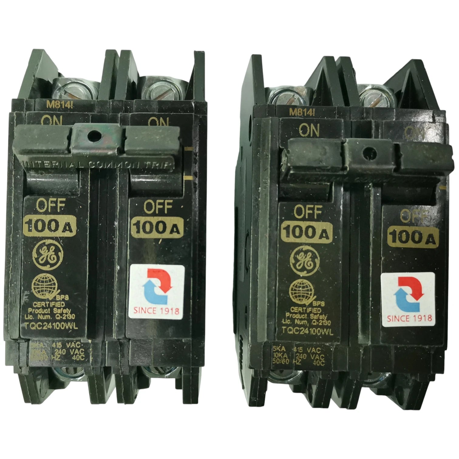 GE 100A Circuit Breaker 2 Pole with on and off switches for electrical safety and protection