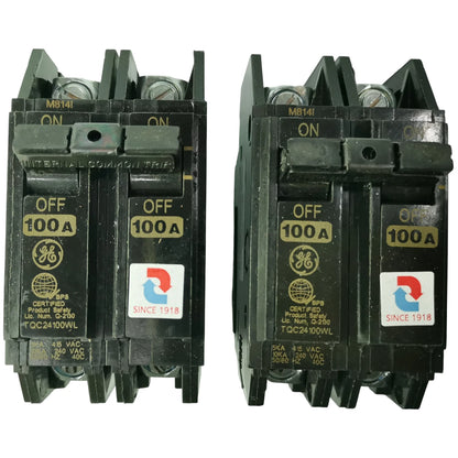 GE 100A Circuit Breaker 2 Pole with on and off switches for electrical safety and protection