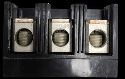 GE 125A Circuit Breaker 3 Pole 220V black electrical component with three metal contacts