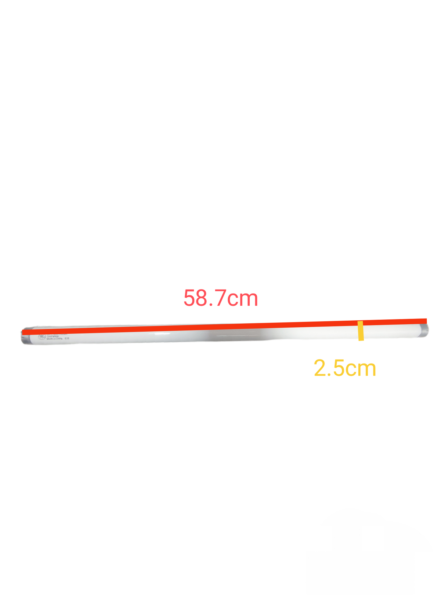 GE 18W T8 Fluorescent Tube Cool White compact fluorescent bulb with 58.7 cm length and 2.5 cm diameter