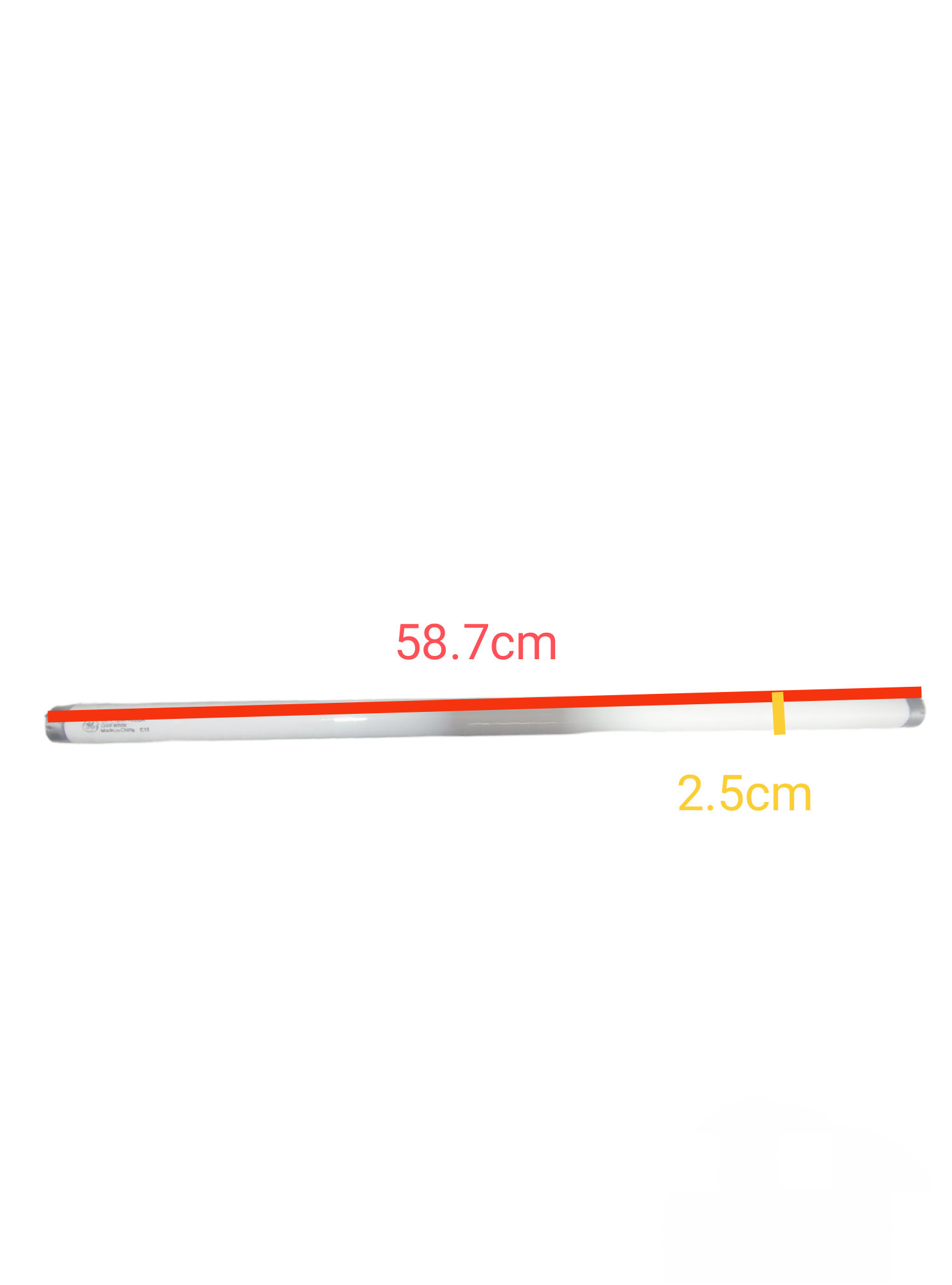GE 18W T8 Fluorescent Tube Cool White compact fluorescent bulb with 58.7 cm length and 2.5 cm diameter