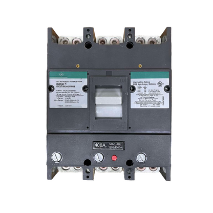 GE 400A 3 Pole Industrial Circuit Breaker electrical component with switch and labeling