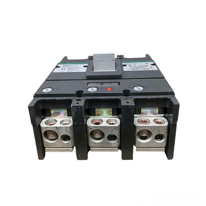 GE 400A 3 Pole Industrial Circuit Breaker with durable metal connectors and black casing