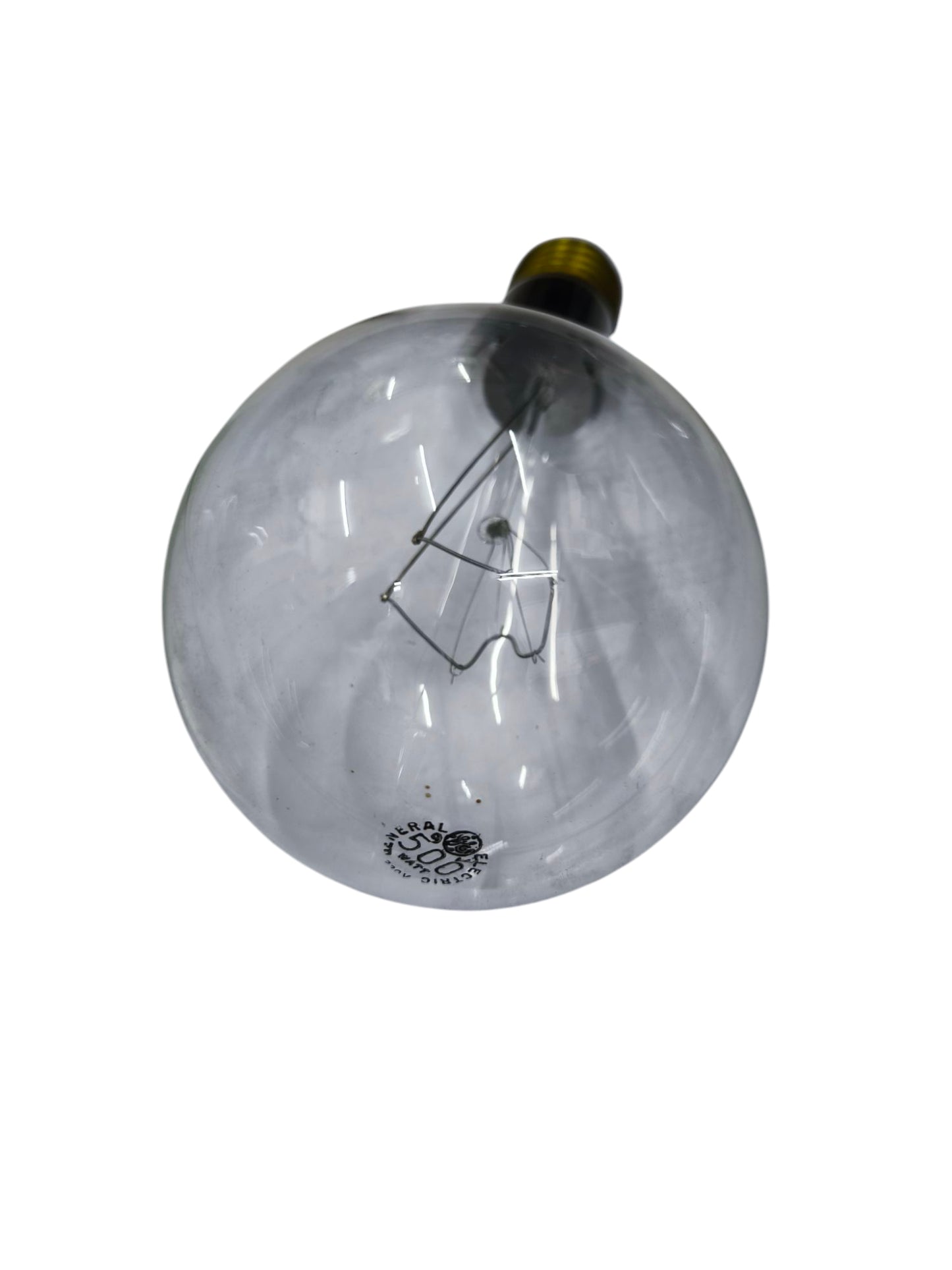 GE 500W incandescent lamp in clear glass with a classic round shape for bright lighting