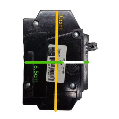 GE 50A Circuit Breaker 3 Pole Three Phase in black with mounting specifications for electrical systems