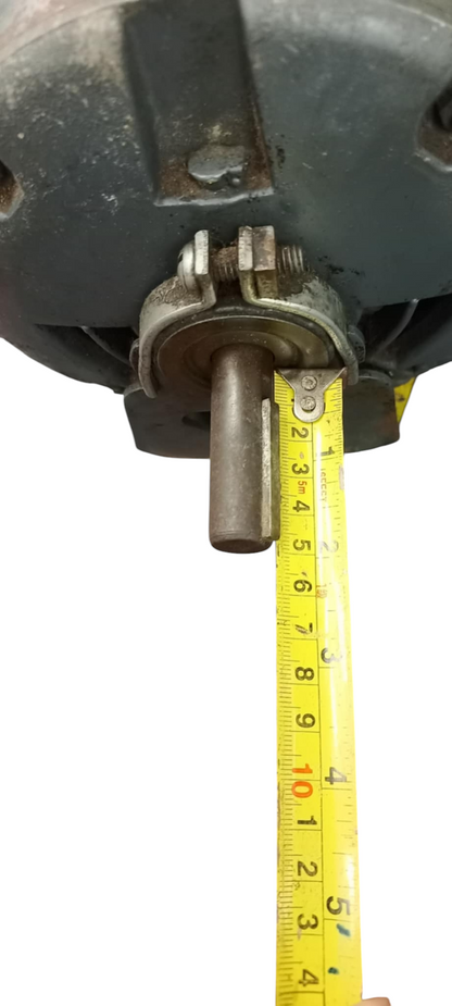 Close-up of GE AC Motor shaft with measuring tape showing length for electrical circuitry parts