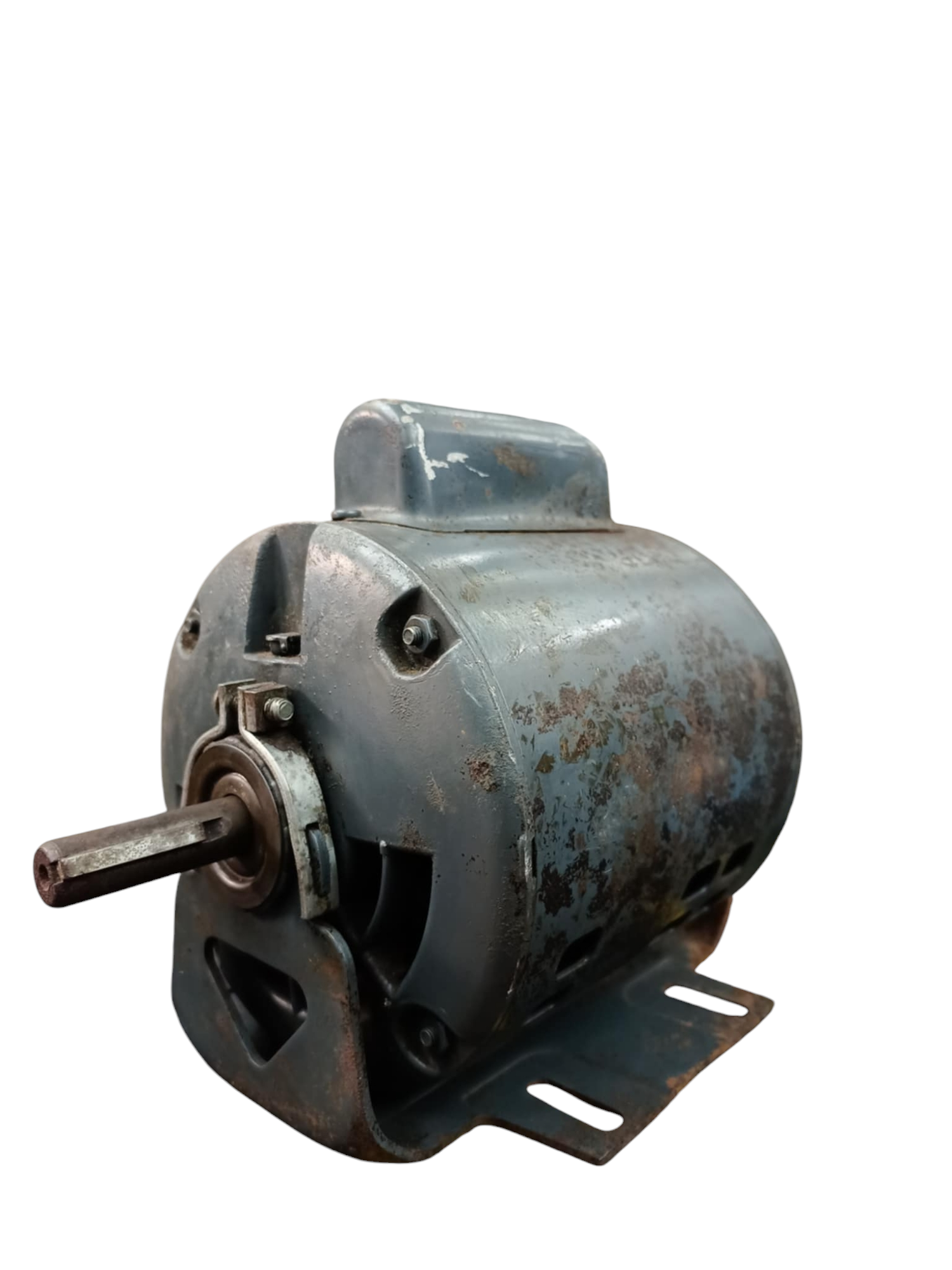 Rusty GE AC Motor electrical component with metal casing and motor shaft for industrial use