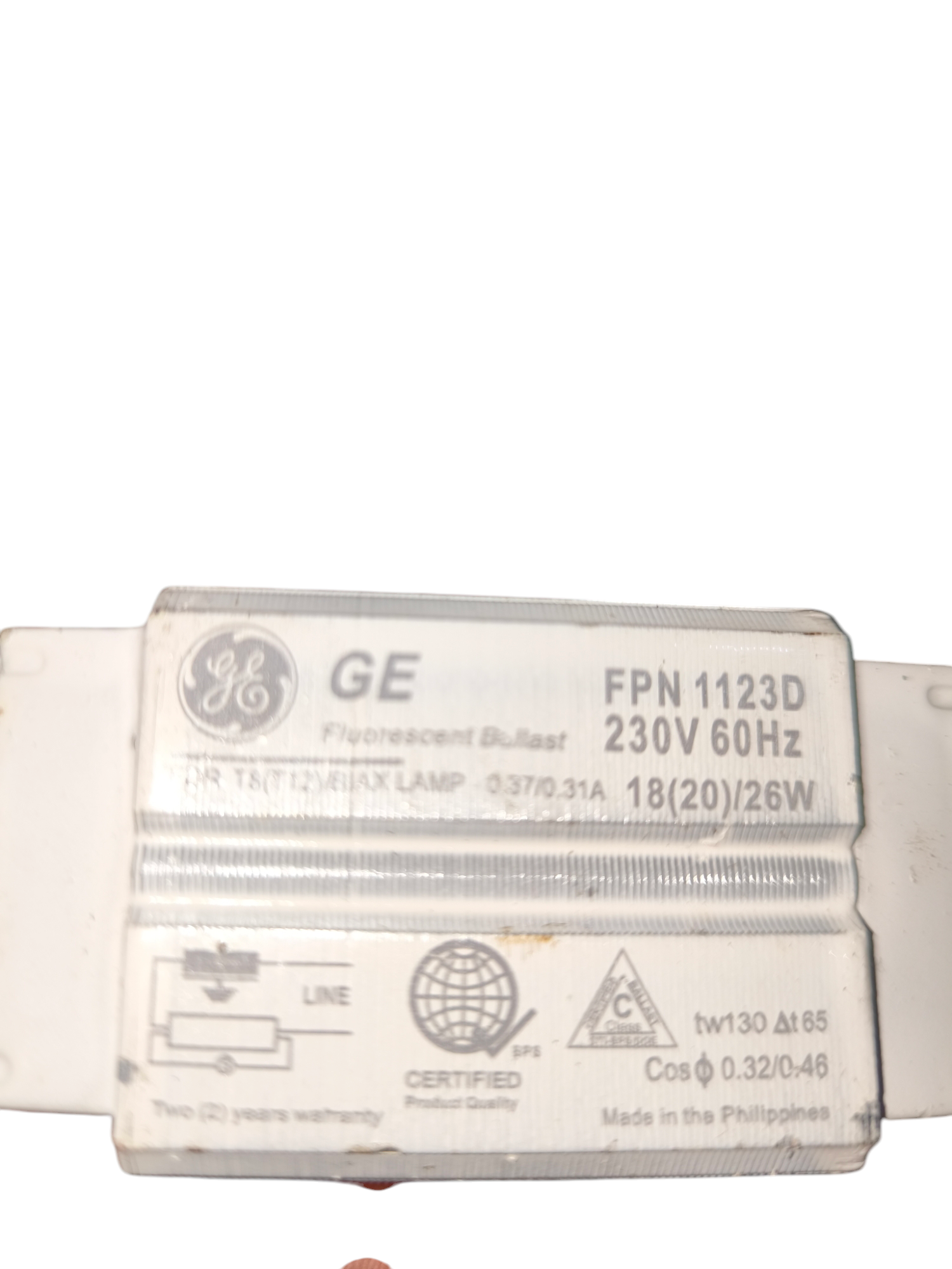 GE fluorescent magnetic ballast 220V 230V 60Hz for 18 to 26 watt fluorescent lamps