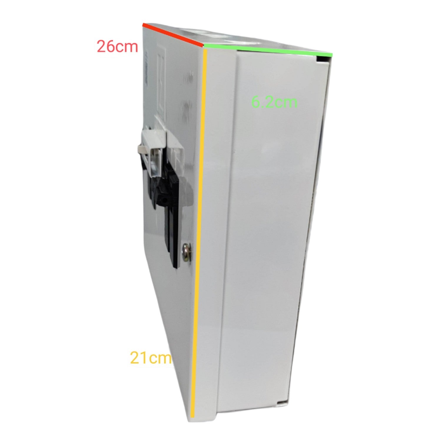 GE Koten electrical switchgear in a compact design with labeled dimensions for easy installation