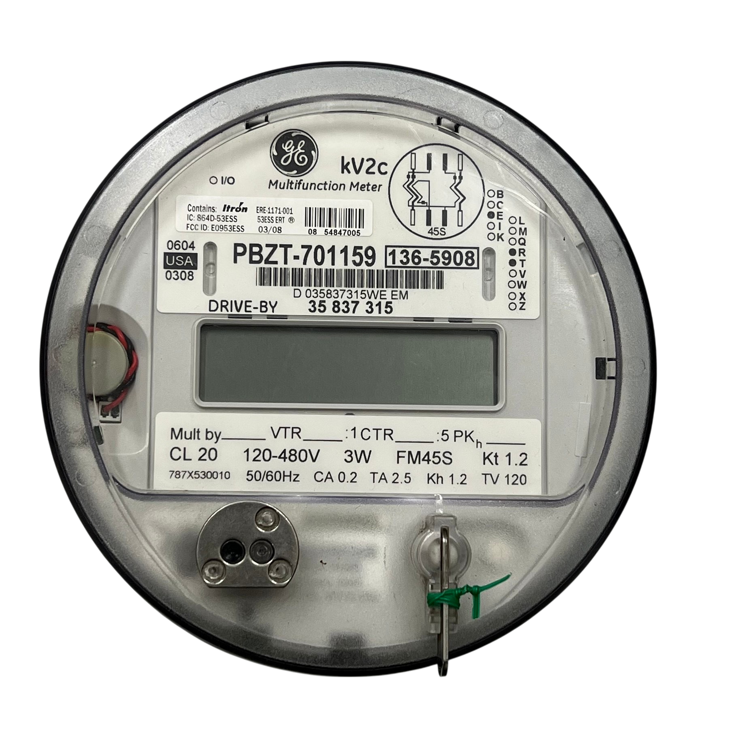 Aclara KV2C FM45S KWH Electric Meter with digital display and clear plastic cover for electrical testing