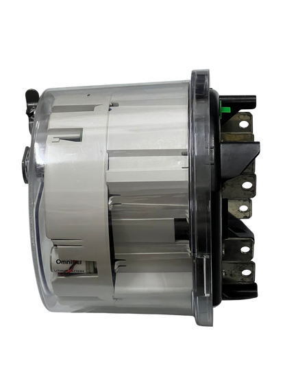 GE and Aclara 3 phase KWH electric meter with clear plastic casing for electrical circuitry and parts