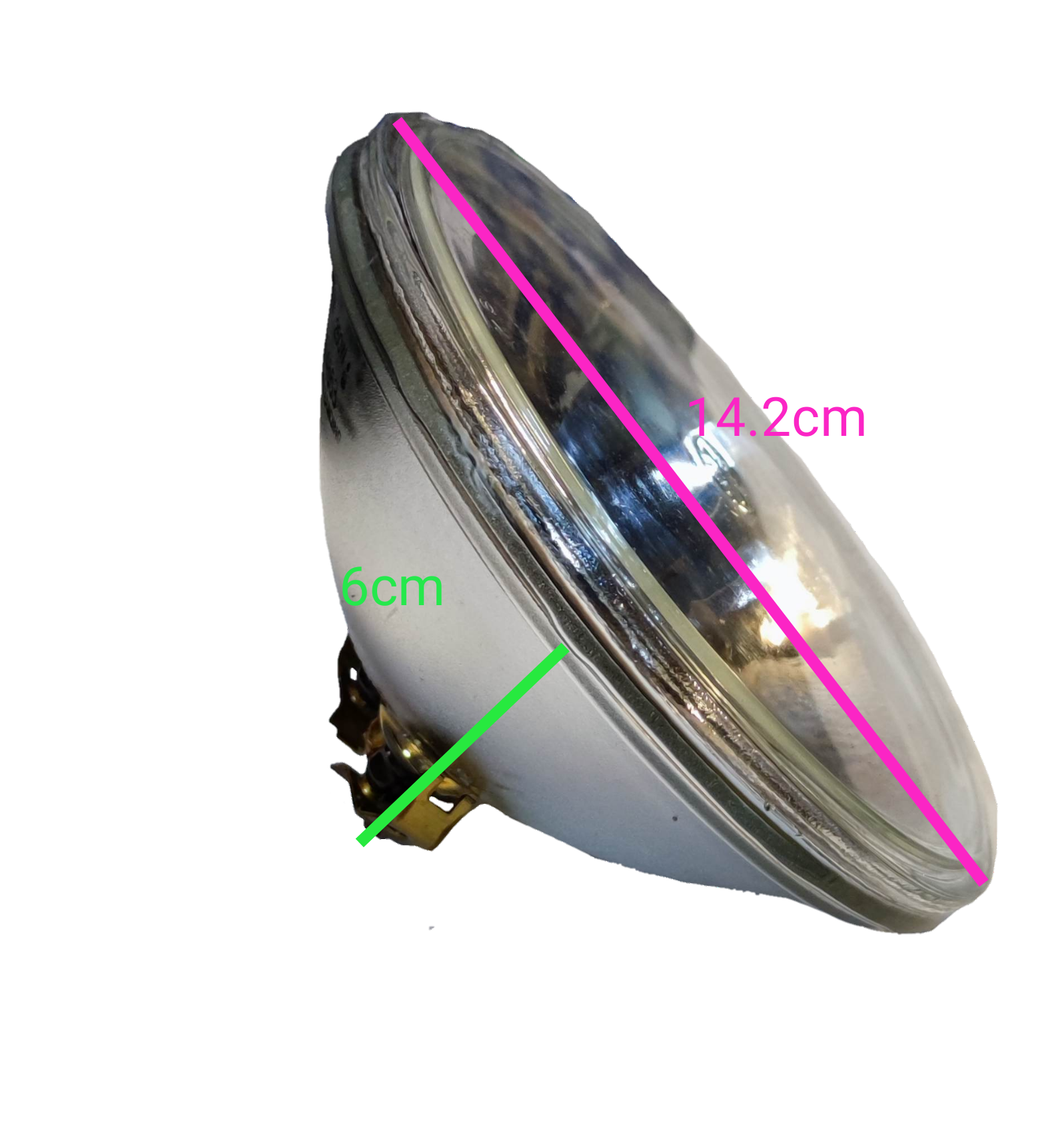GE sealed beam spotlight 28V 250W with a glass dome and a brass base, measuring 14.2cm in diameter