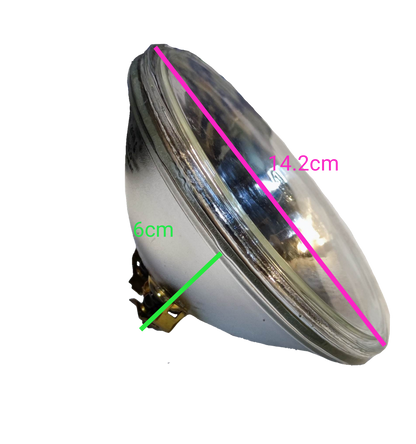 GE sealed beam spotlight 28V 250W with a glass dome and a brass base, measuring 14.2cm in diameter