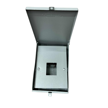 Open GE TQL 2 pole breaker housing in silver for electrical circuitry and parts installations