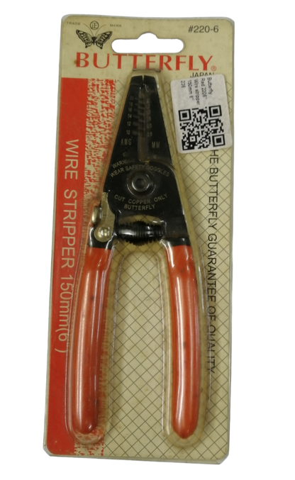 Butterfly brand 150mm electrical wire stripping tool with red handles in packaging by Electx Electrical Supply