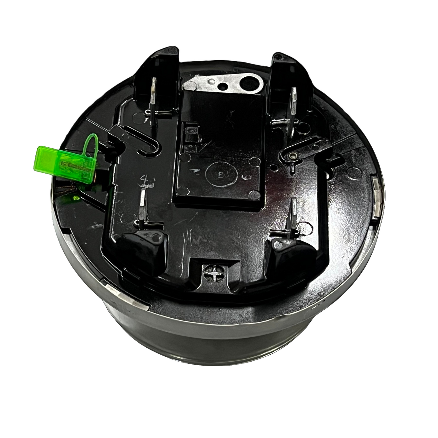 GE 2 Wire CL100 I70-S 4 Jaws Analog Meter rear view showing terminal posts mounting bracket and green tag