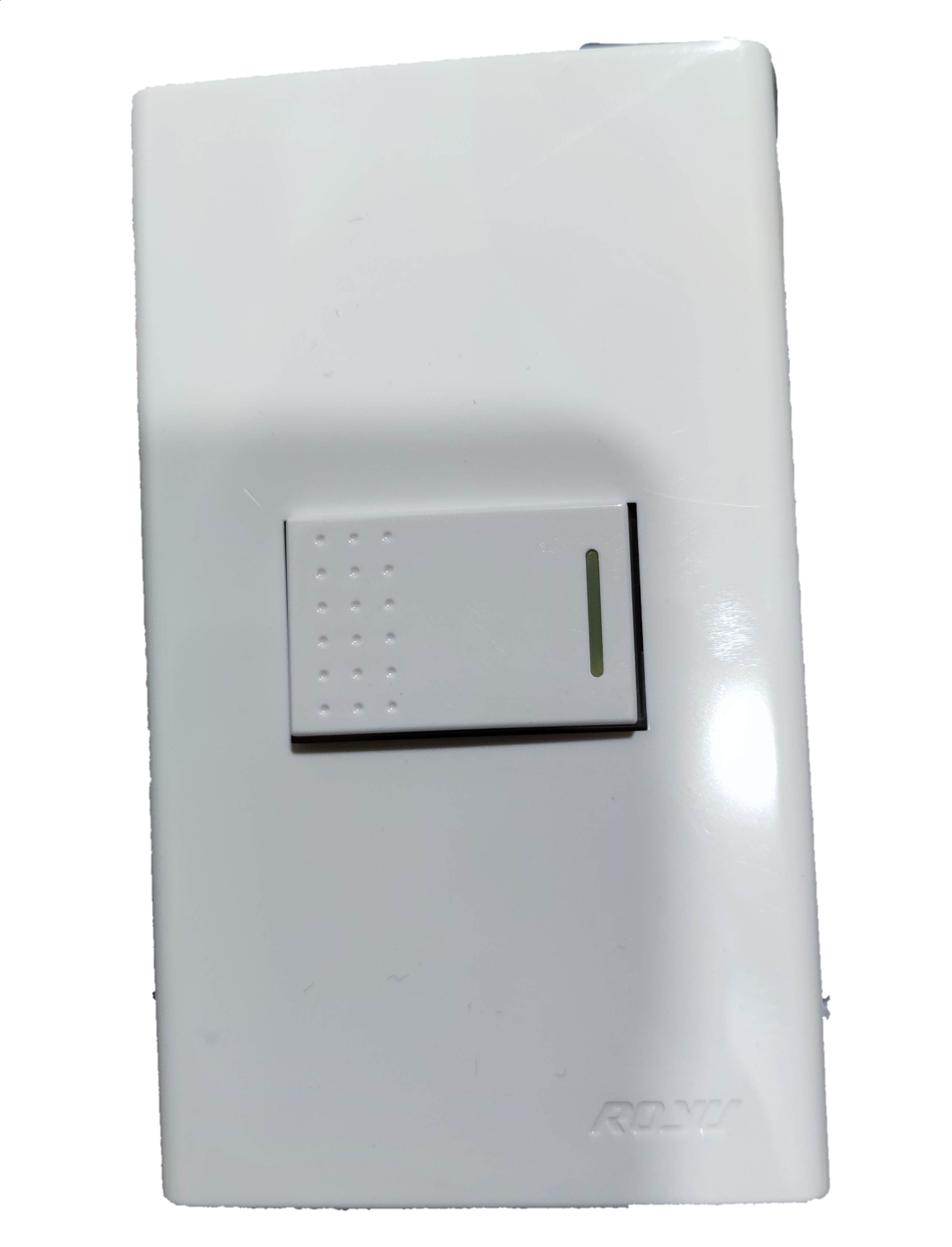 Royu 1 gang 1 way switch with plate in white for power points and switches