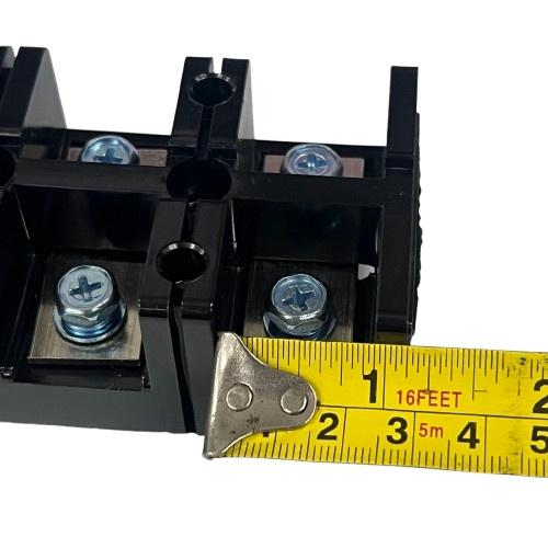 Grippes 100A 4 Pairs Terminal Block 600V black plastic screw terminal with measuring tape showing size