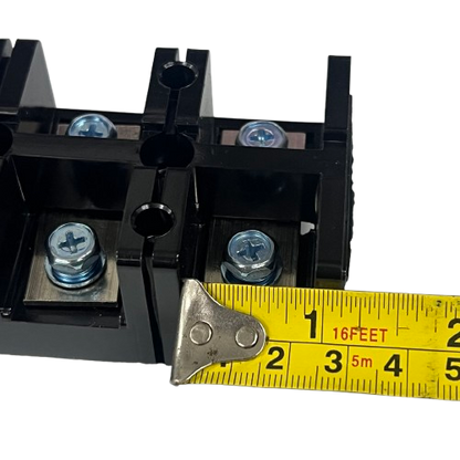 Grippes 100A 4 Pairs Terminal Block 600V black plastic screw terminal with measuring tape showing size