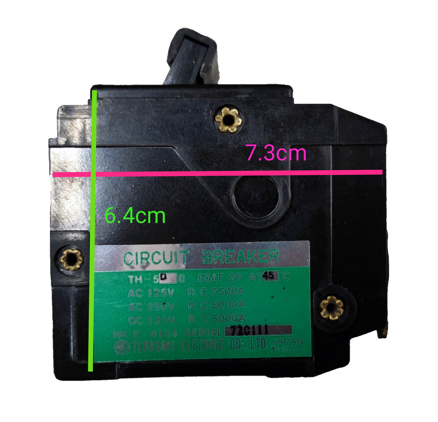 Terasaki 10A Circuit Breaker 2 Pole 220V electrical component with black casing and green label