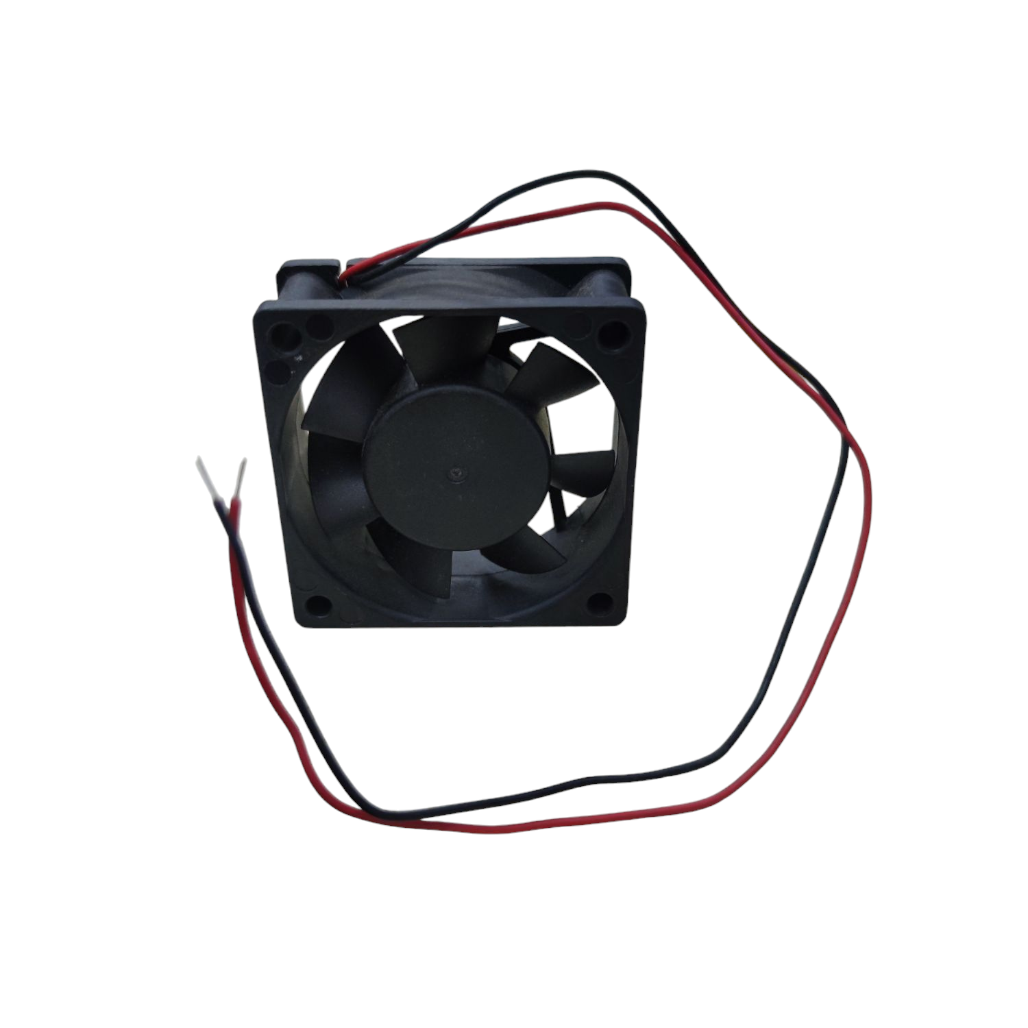 12V DC box fan replacement with black plastic blades and red and black power wires from China