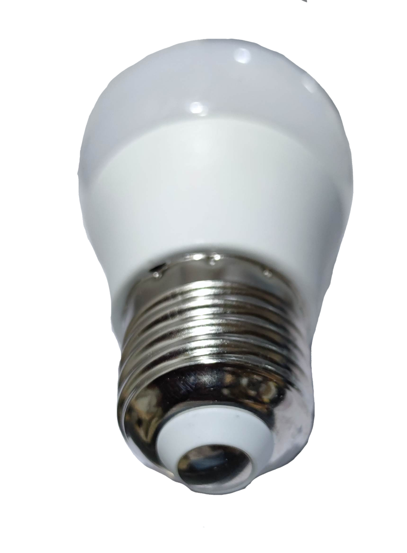 Denko 12V DC LED bulb E27 warm white frosted A19 style with E27 screw base close up view