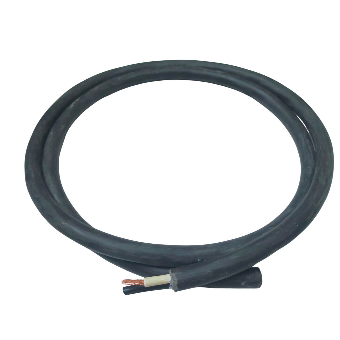 Phelps Dodge 14mm 2 core electrical wire roll with black insulation and exposed copper ends