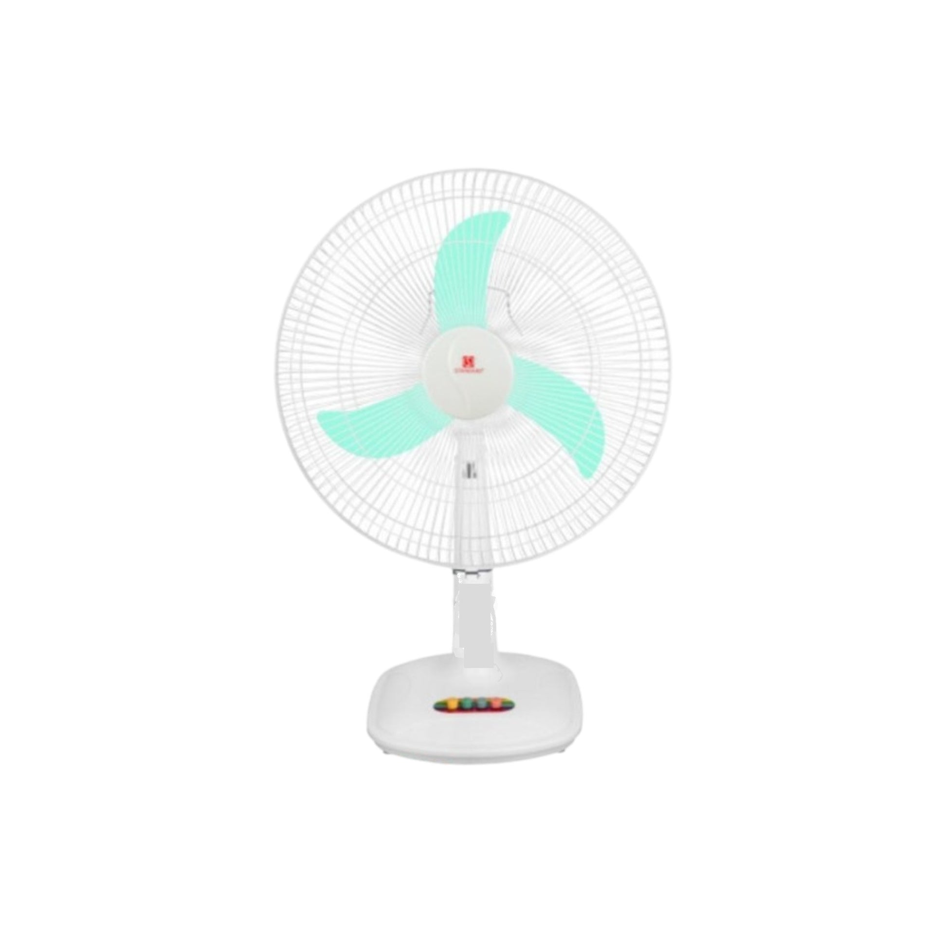 Standard 16 Inches Desk Fan 220V Banana Blade . white desk fan with teal banana blades and adjustable tilt