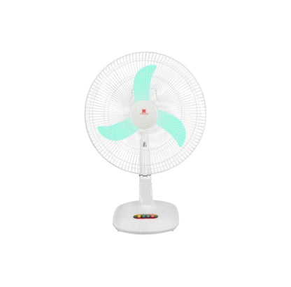 Standard 16 Inches Desk Fan 220V Banana Blade . white desk fan with teal banana blades and adjustable tilt