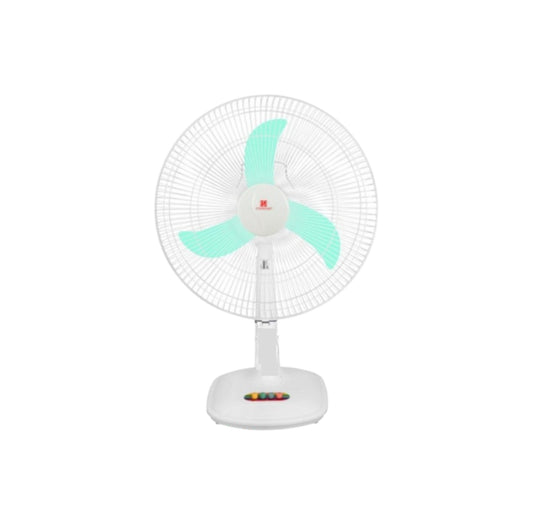 Standard 16 Inches Desk Fan 220V Banana Blade . white desk fan with teal banana blades and adjustable tilt