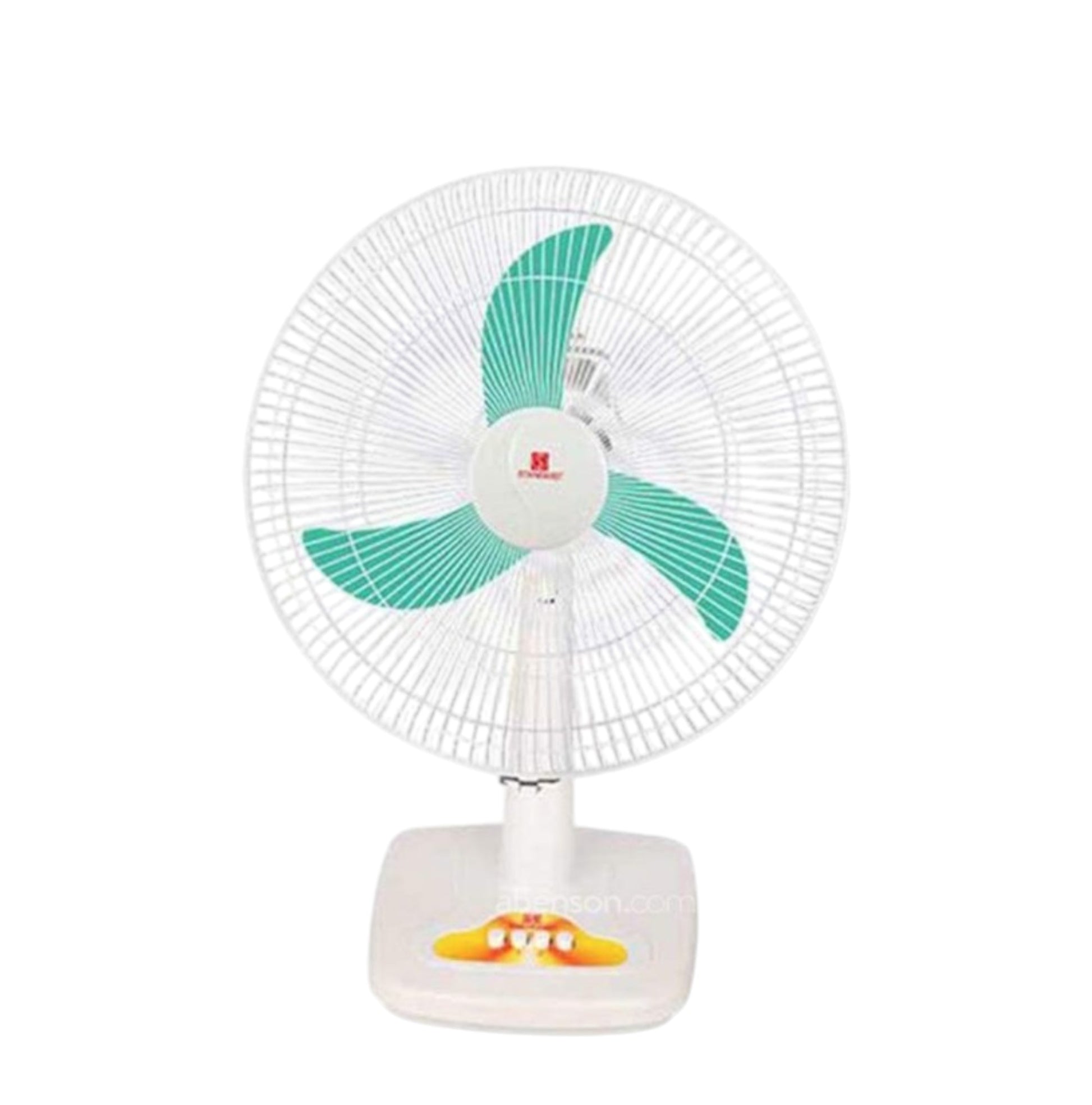 Standard 16 Inches Desk Fan 220V Banana Blade white desk fan with three green banana blades and adjustable tilt