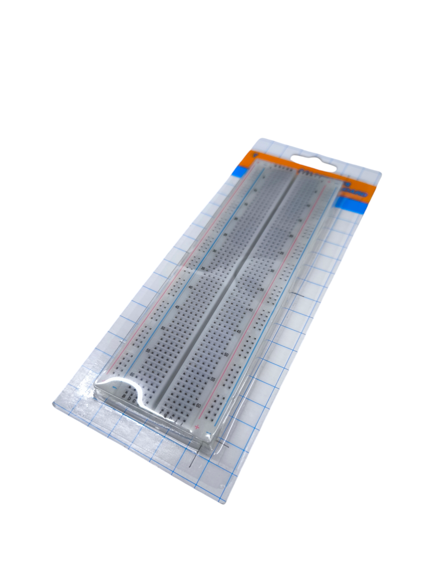 165mm x 54mm electronic bread board in clear plastic packaging for electrical circuitry and parts