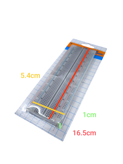 165mm x 54mm electronic bread board in clear packaging for electrical circuitry and parts