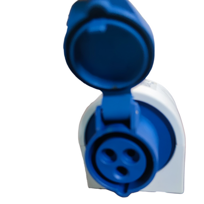 Sassin 16A Industrial Outlet 2P with blue protective cover for secure electrical connections