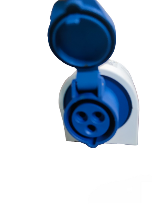 Sassin 16A Industrial Outlet 2P with blue protective cover for secure electrical connections