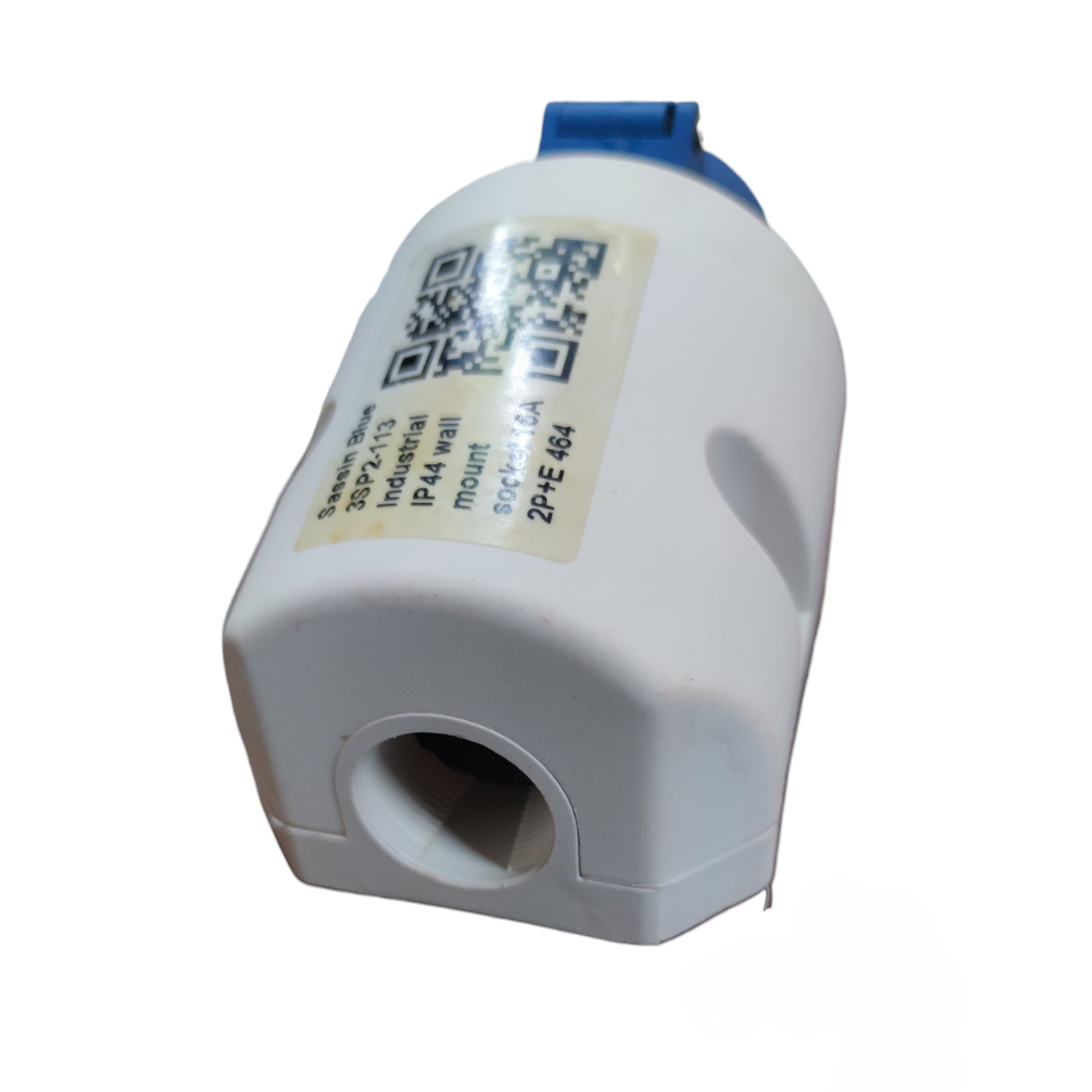 Sassin 16A Industrial Outlet 2P white electrical connector with blue locking mechanism