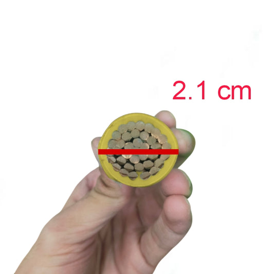 Philflex 175mm Stranded 350MCM Yellow cable cross section showing copper strands and yellow insulation held in hand