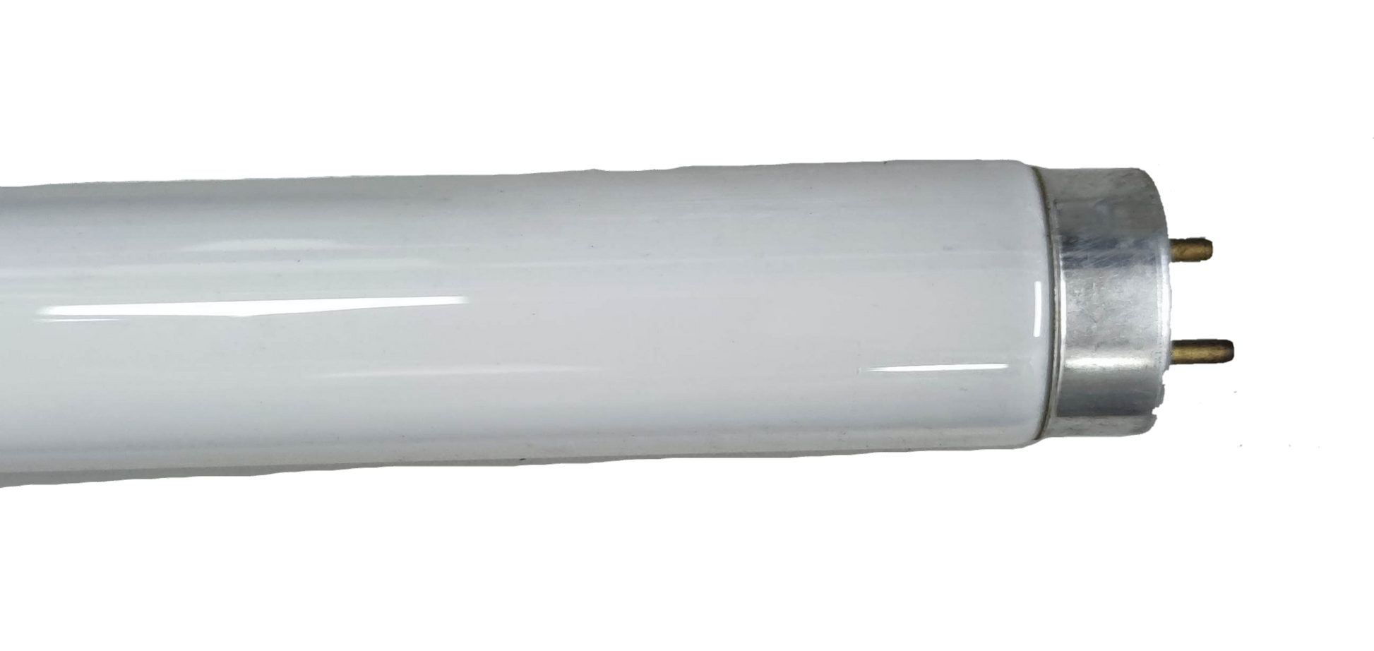 18W T8 UV fluorescent tube 220V white glass tube with metal pins on black background