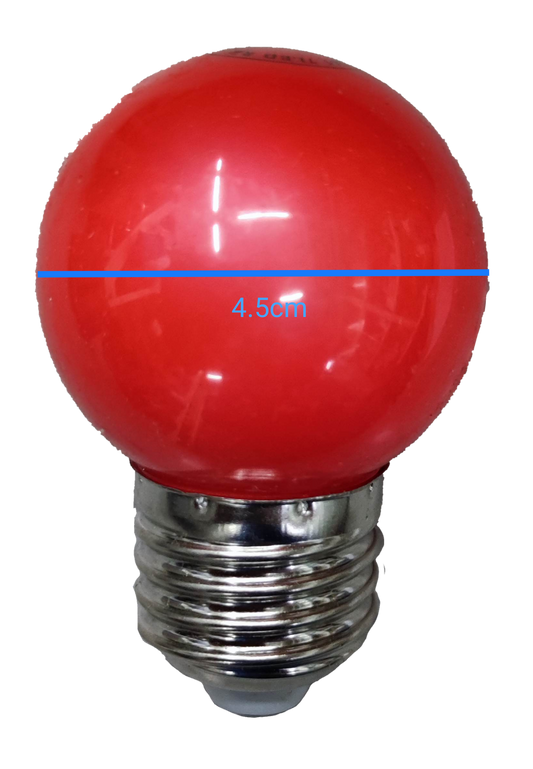 1W 220V LED round bulb E27 with red glass cover and metal screw base