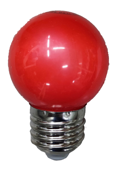 1W 220V LED round bulb E27 in red with silver screw base from China