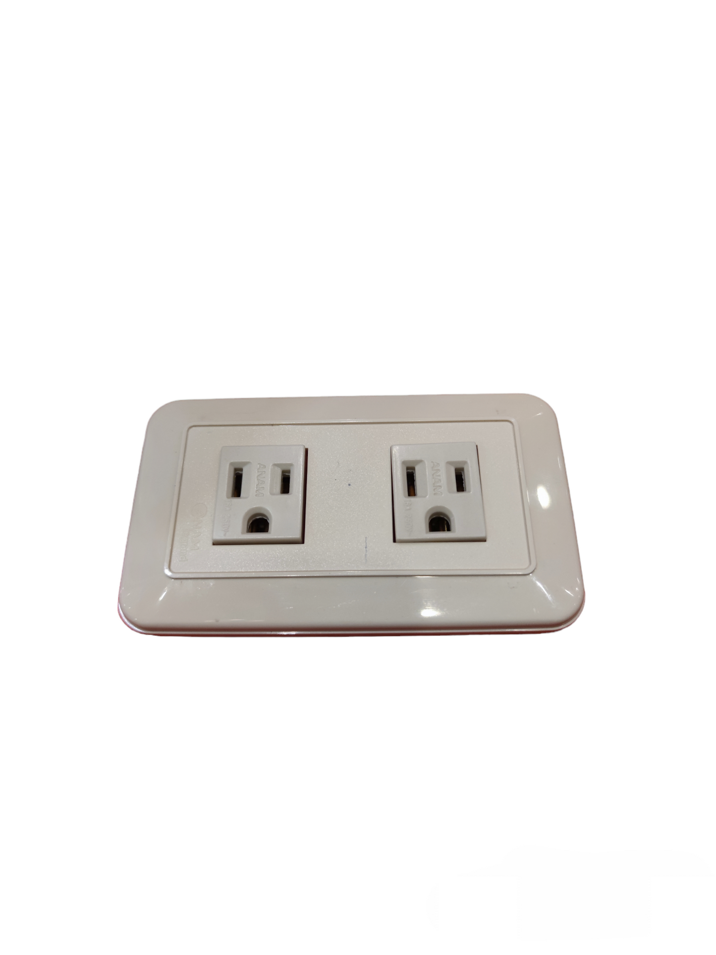 Anam 2 gang flat pin outlet with ground white power socket for electrical connections