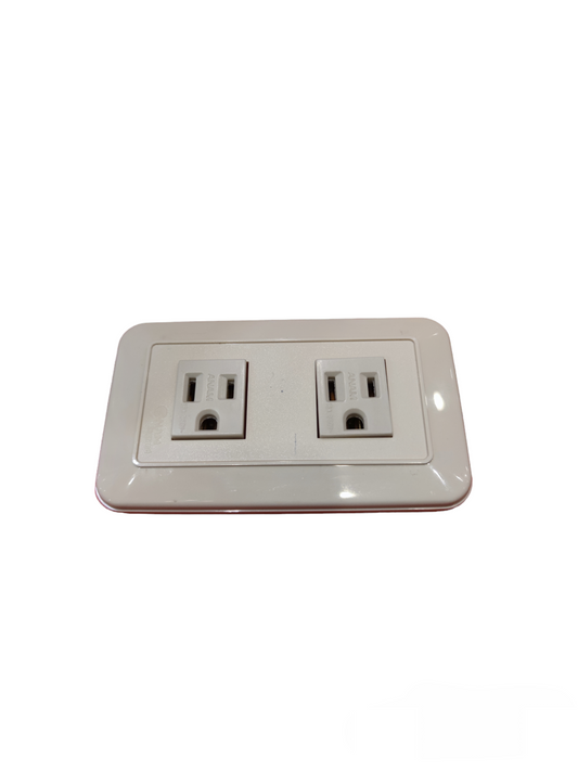 Anam 2 gang flat pin outlet with ground white power socket for electrical connections