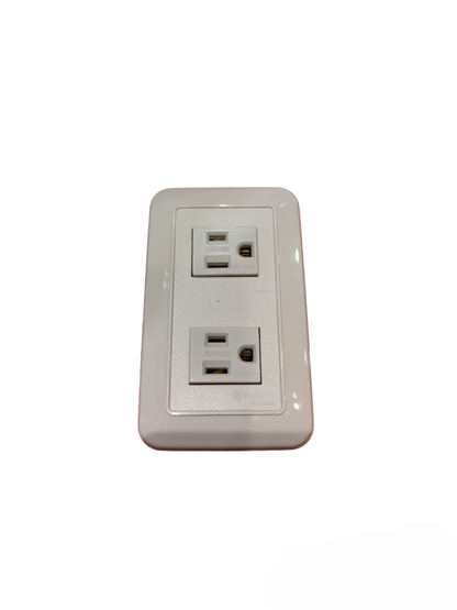 Anam 2 gang flat pin outlet with ground in white for safe electrical connections