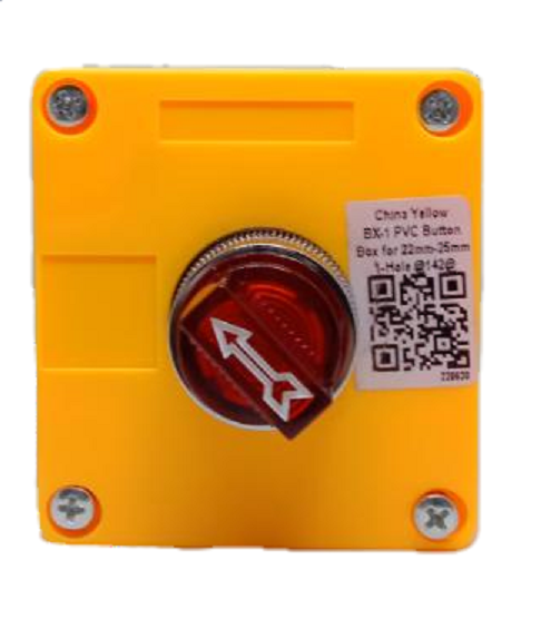 Auspicious yellow 22mm illuminated selector switch with red directional knob and screw-secured casing