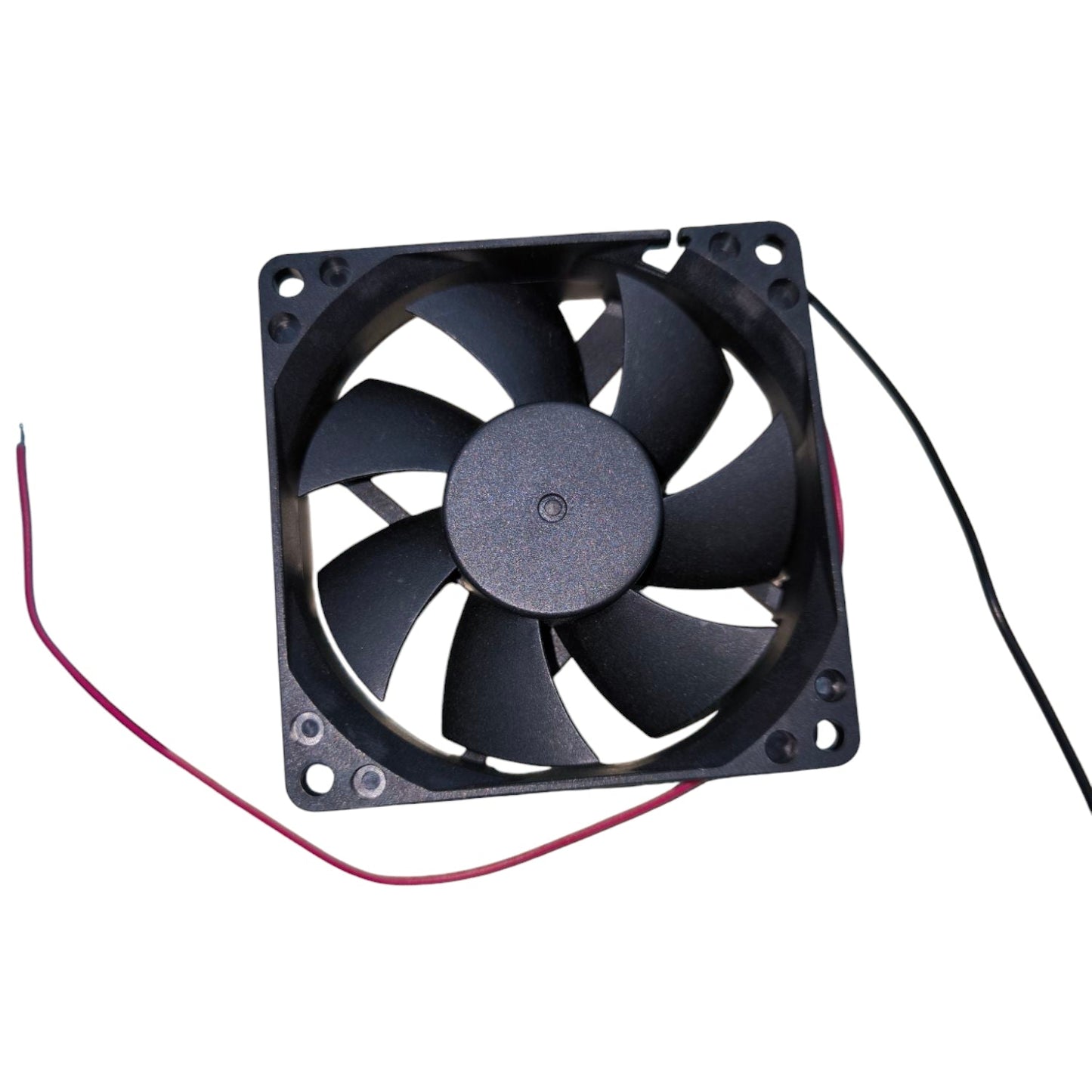 Black 24V DC box fan exhaust fan with seven blades and power wires for ventilation