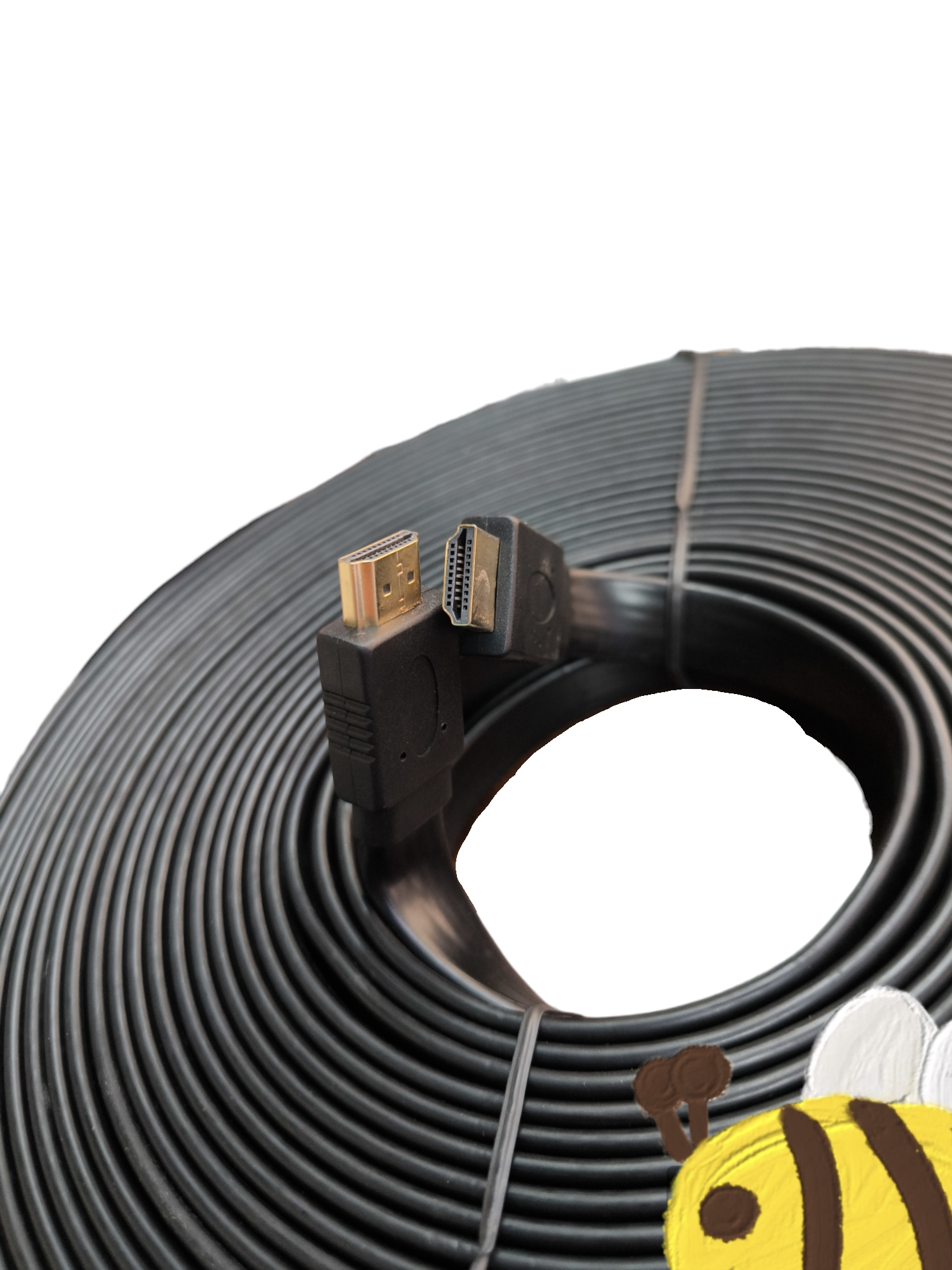 25 Meter flat HDMI cable 1080p with gold-plated connectors neatly coiled for high-definition video