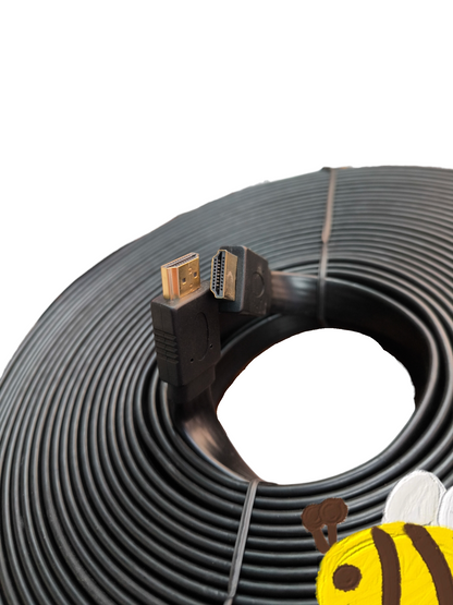 25 Meter flat HDMI cable 1080p with gold-plated connectors neatly coiled for high-definition video