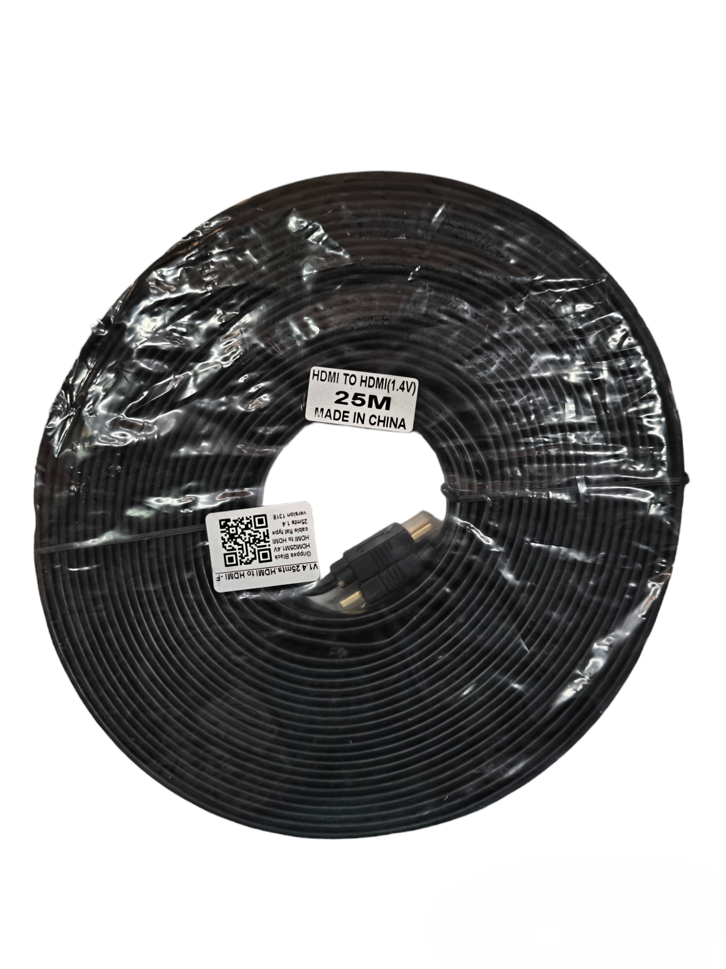 25 Meter flat HDMI cable 1080p in black coiled with HDMI connectors made in China