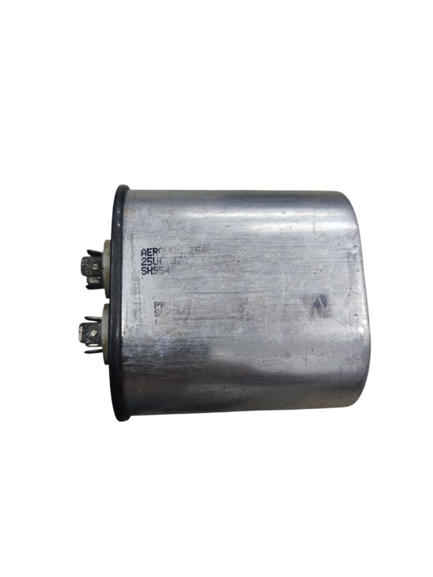 Sprague 25uF 370V motor capacitor electrical circuitry part with metal casing and connection terminals